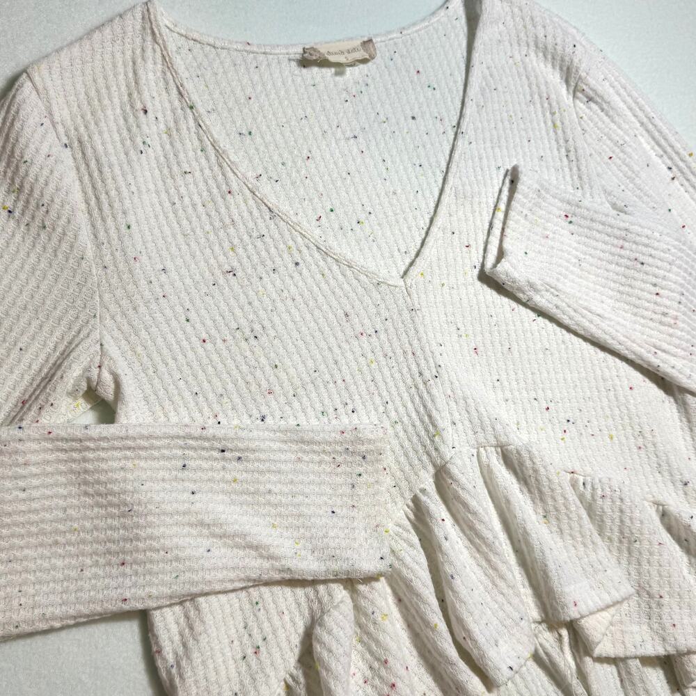 Altar'd State White and Bright Multicolored Speckle High Low Peplum Top Size S